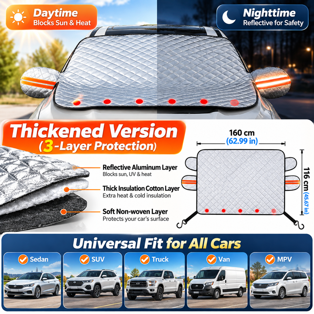 MagneticShield™ 3-Layer Windshield Snow Cover + Side Mirror Protectors